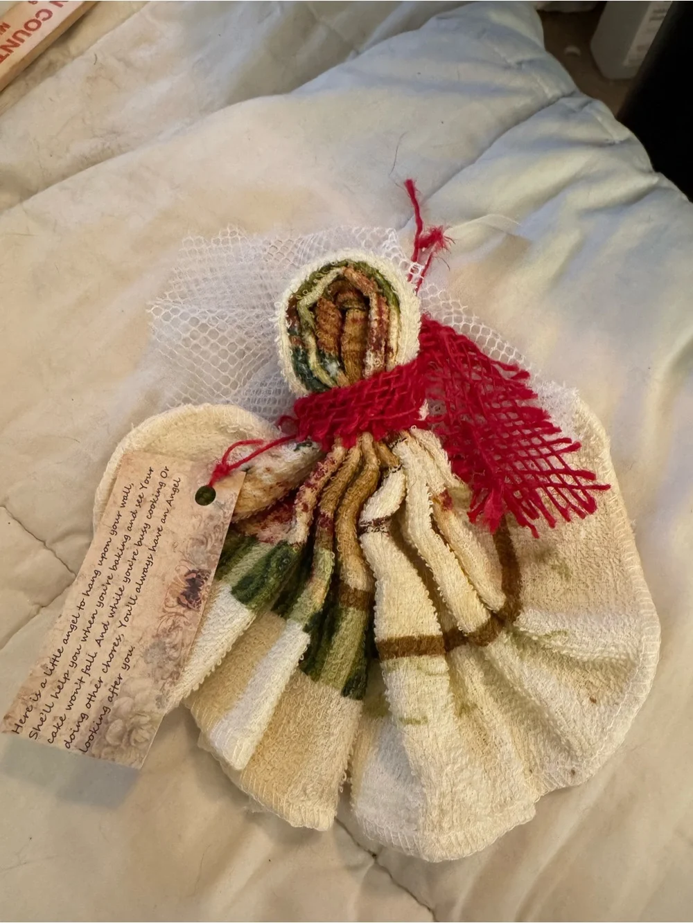 Handmade Decorative Towel Doll with Red Scarf